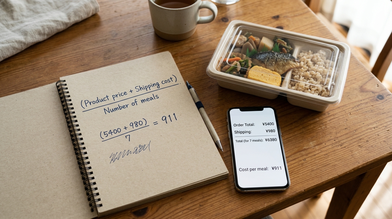 宅食サービスの本体価格と送料を計算して比較する様子