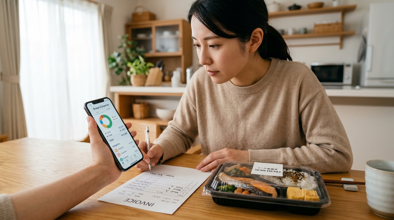 宅食の本体価格と送料を比較・確認している手元の様子